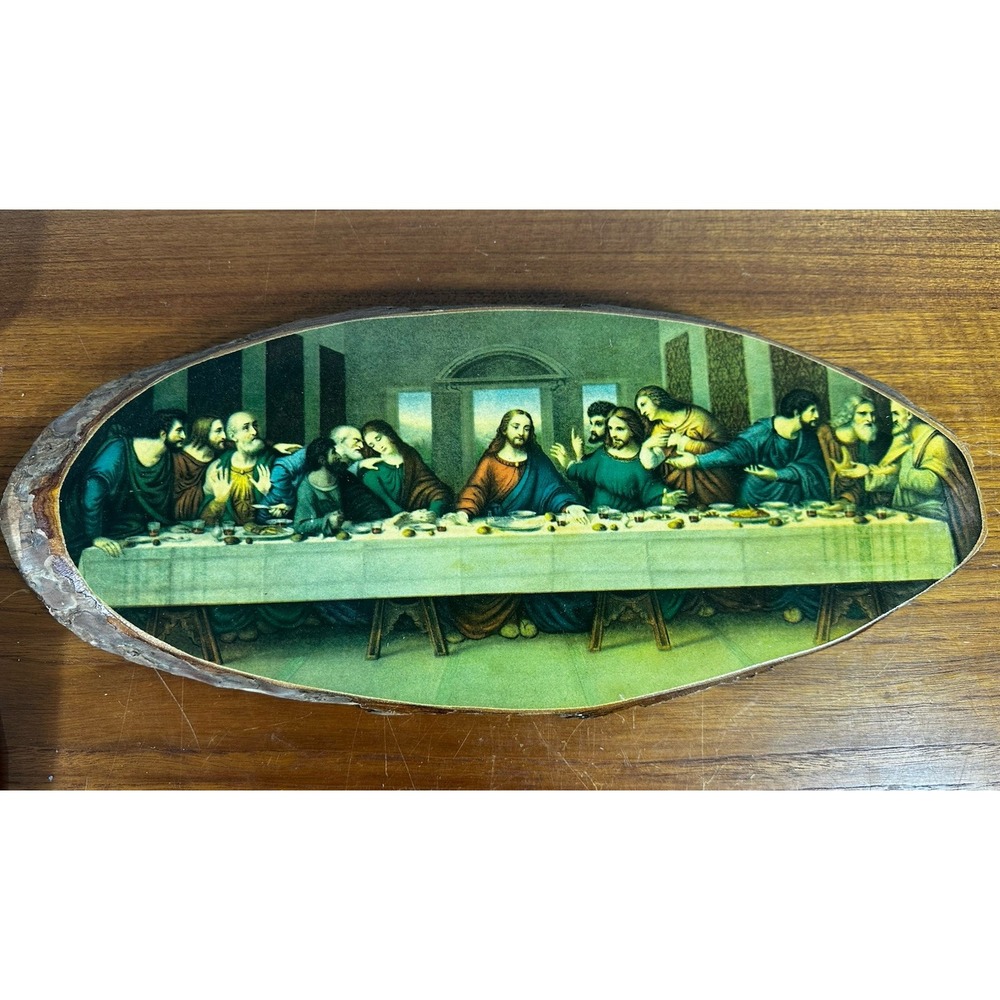 Vintage Bark Live Edge Wood Slice Plaque Wall Art Last Supper Rustic Decoupage
